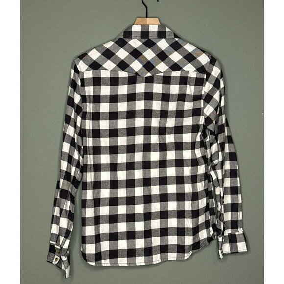 Jach's Girlfriend Black White Buffalo Plaid Women's Small Comfort Stretch Button - Picture 3 of 9